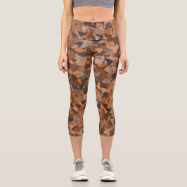 Braun Orange Dreieck-Muster Capri Leggings
