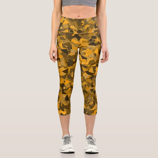 Braun Orange Dreieck-Muster Capri Leggings (Vorderseite)