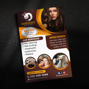 Braun Orange Friseur Friseurin Make-up Salon Flyer