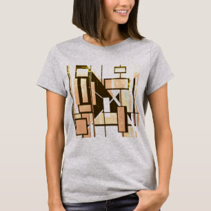 Braun-orange geometrische Kästchen im MCM-Stil T-Shirt