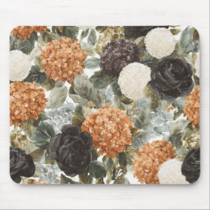 Braun Orange Schwarz Creme Blumen Mousepad