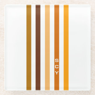 Braun Orange Vertikale Streifen Monogramm Glasuntersetzer