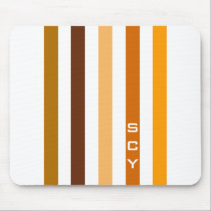 Braun Orange Vertikale Streifen Monogramm Mousepad