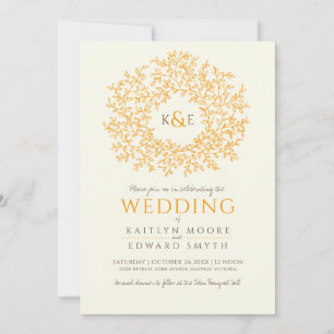 Braun-Orangen handgezapftes Mono-Art-Hochzeit Einladung