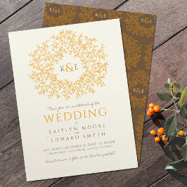 Braun-Orangen handgezapftes Mono-Art-Hochzeit Einladung