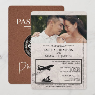 Braun philippinischer Reisepass Hochzeit Einladung