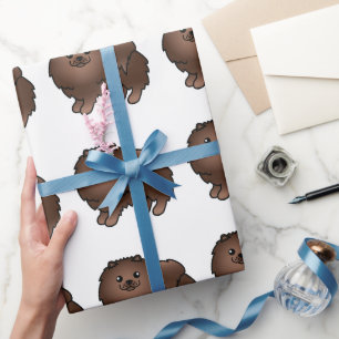 Braun Pomeranian Süßes Cartoon-Hund-Muster Geschenkpapier
