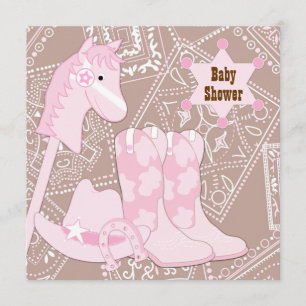 Braun Rosa Cowgirl Baby Mädchen Dusche Einladung