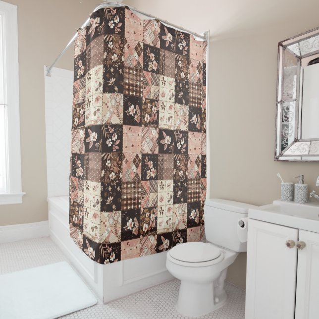Braun Rosa Patchworkdecke Floral Retro Duschvorhang (Beispiel)