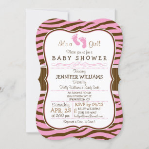 Braun, rosa Zebra Streifen Tierdrucken Babydusche Einladung