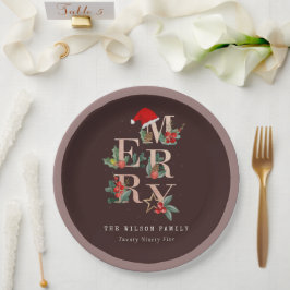 Braun Rose Gold Rot Grün Frohe Weihnachtsfolien Pappteller