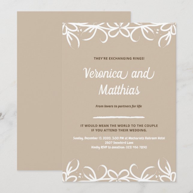 Braun rustikale Blume Hochzeitsankündigung Einladung (Vorne/Hinten)