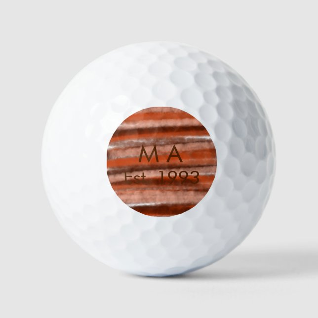 Braun rustikaler Boho-Name, Buchstabe, Jahr, Datum Golfball (Vorderseite)