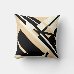 Braun Schwarz Beige Diagonales Geometrisches Abstr Kissen