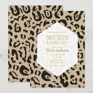 Braun & Schwarz Cheetah Leopard Chic Sweet 16 Zoll Einladung