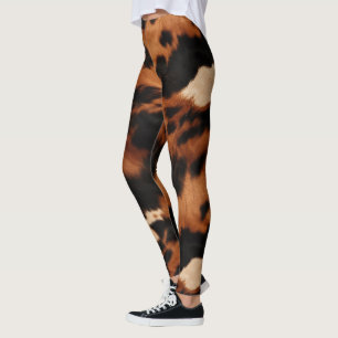 Braun Schwarz Creme Faux-Kuh-Druck Leggings