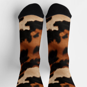 Braun Schwarz Creme Faux-Kuh-Druck Socken