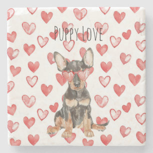 Braun Schwarz Dobermann Pinscher Rote Herzbrille Steinuntersetzer
