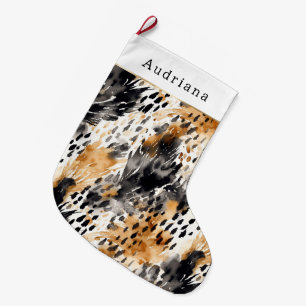 Braun Schwarz Leopard Tier Abstrakt Weihnachten Großer Weihnachtsstrumpf