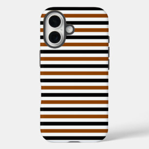 Braun Schwarz und weiß gestreiftes Design iPhone 16 Hülle
