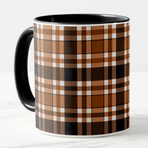 Braun Schwarz Weiß Flanell Karomuster Design Tasse