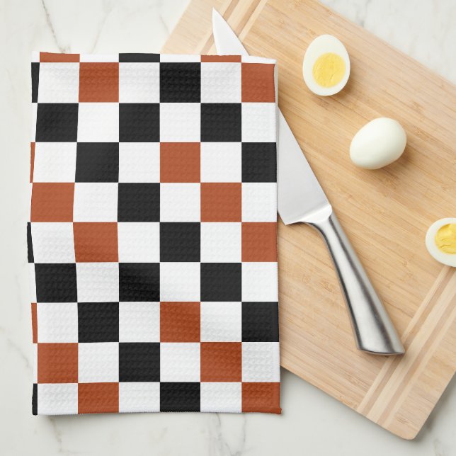 Braun Schwarz Weiß Karomuster Design  Geschirrtuch (Viertel Falte)