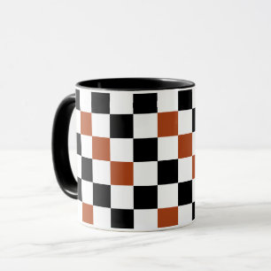Braun Schwarz Weiß Karomuster Design  Tasse