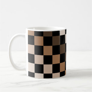 Braun schwarzes kariertes Gingham-Muster Kaffeetasse