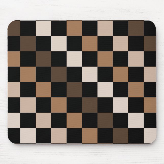 Braun schwarzes kariertes Gingham-Muster Mousepad (Vorne)