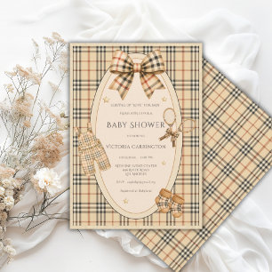Braun-schwarzes Karo-„Serving up Love“-Baby-Shower Einladung