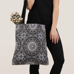 Braun-silbernes Kaleidoskop-Mandala-Muster Tasche