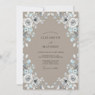Braun-silbrige Hochzeit mit Laub Einladung