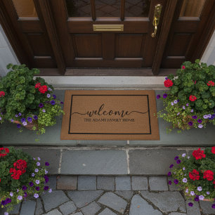 Braun Taupe Elegant Schrift Familienname Willkomme Fußmatte
