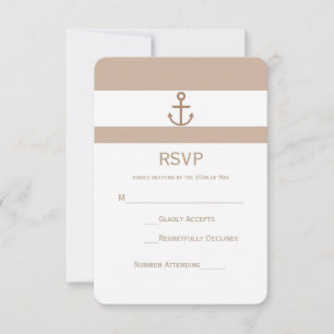 Braun Taupe & Weiß gestreifte Anker-RSVP-Karte RSVP Karte