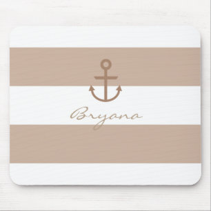 Braun Taupe & Weiß gestreifter Anker-Mauspad Mousepad