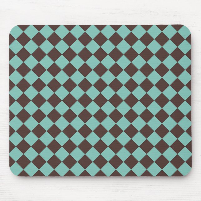 Braun-Teal-Schachbrett-Diamantmuster  Mousepad (Vorne)
