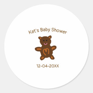 Braun Teddy Bären Babydusche hinzufügen Name Datum Runder Aufkleber