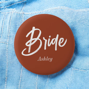Braun Terrakotta Hochzeit Braut Schrift Button