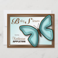 Braun Türkis Butterfly Babydusche Einladungen