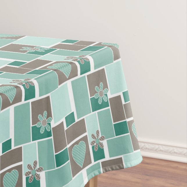 Braun Türkis Patchwork aus quadratischen Flicken  Tischdecke (Beispiel)