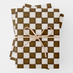 Braun und Antiqu Weiß Kariert Geschenkpapier Set