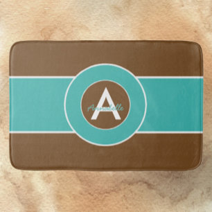 braun und Aquamarin Badematte