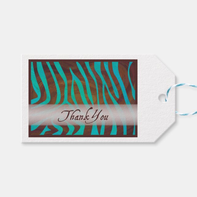 Braun und Aquamarines Zebra-Muster Vielen Dank Geschenkanhänger (Vorderseite (Horizontal))