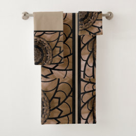 Braun und Beige Abstrakte Blume Badetuch Set