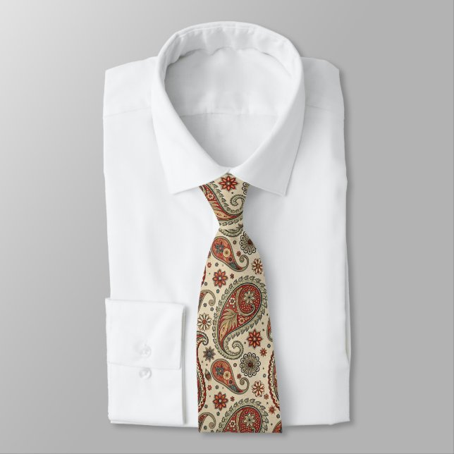 Braun und beige Paisley  Krawatte (Gebunden)
