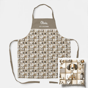 Braun und Beige Patchwork-Hundemuster Haustier-Pfl Schürze