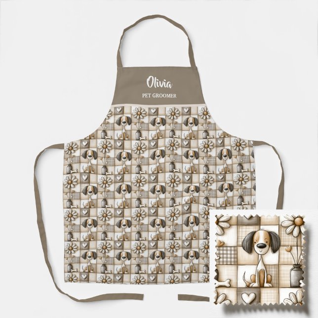Braun und Beige Patchwork-Hundemuster Haustier-Pfl Schürze (Von Creator hochgeladen)