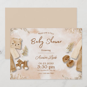 Braun und beige Wasserfarbe illustrativer Baby Sho Einladung