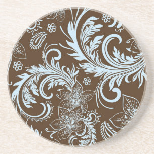 Braun- und Blaue Retro-Blumen und -Schwünge Design Getränkeuntersetzer