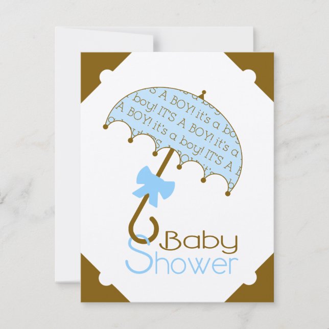 Braun und Blauer Umbrella-Babydusche Einladung (Vorderseite)